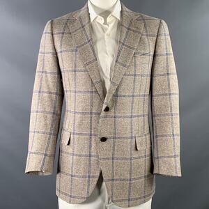 SUIT SUPPLY Size 46 Beige Navy Plaid Wool Linen Silk Sport Coat